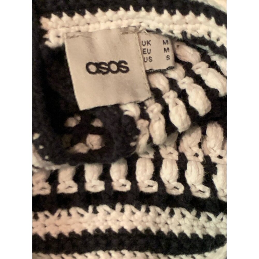 ASOS Granny Square Small Black And White Crochet sweater Y2K Festival Spring - Picture 3 of 6